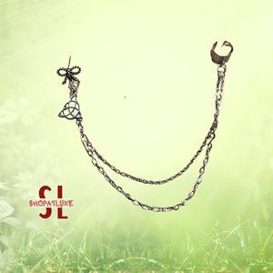 Tiny Triquetra (Celtic Knot) Charm With Ear Cuff And Chain